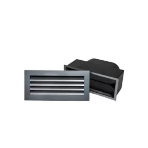 150 millimetre Brick Vent with aluminium grille face plate and black plastic ducting connector.