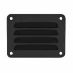 black pressed wall vent with four screw holes on the four corners of the product.