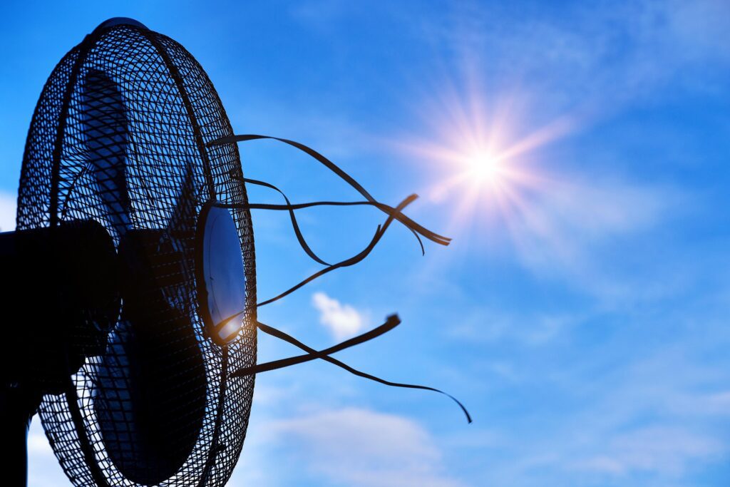 fan blowing in the heat of the sun