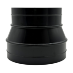 black ABS plastic duct reducer. Duct connector opening on top 125mm opening and bottom 150mm opening.